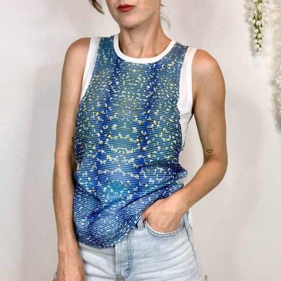 NWT KAREN MILLEN sleeveless top abstract stripes fairycore ocean academia 2525 - Picture 6 of 11